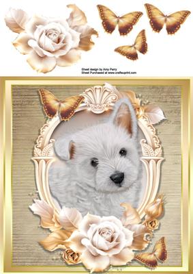 Beautiful Westie with Cream & Gold Roses