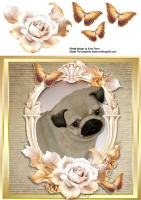 Beautiful Pug with Cream & Gold Roses