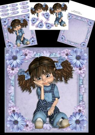Gorgeous Girl with Purple & Blue Flowers 8x8 Mini Kit