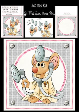 Get Well Soon Mouse Pink 8x8 Mini Kit