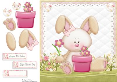 Teddy Bunny with Flower Pot 8x8