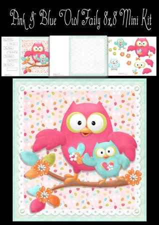 Pink & Blue Owl Family 8x8 Mini Kit