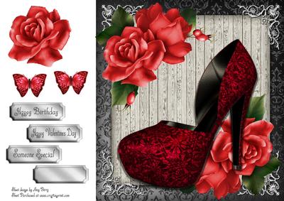 Beautiful Pink Shoe & Roses 8x8