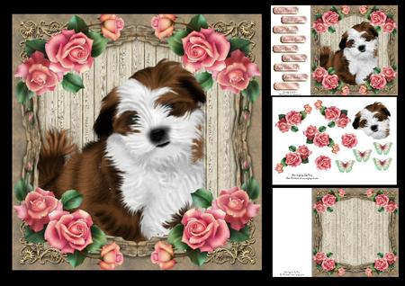 Shitzu with Pink Roses 8x8 Mini Kit