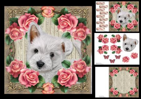 Westie with Pink Roses 8x8 Mini Kit