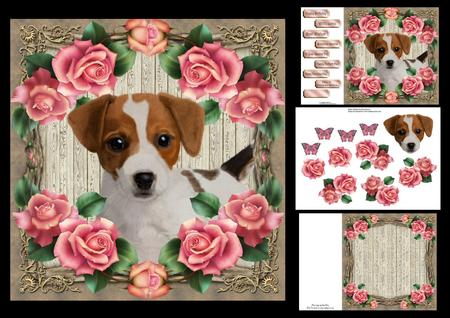 Jack Russel with Pink Roses 8x8 Mini Kit