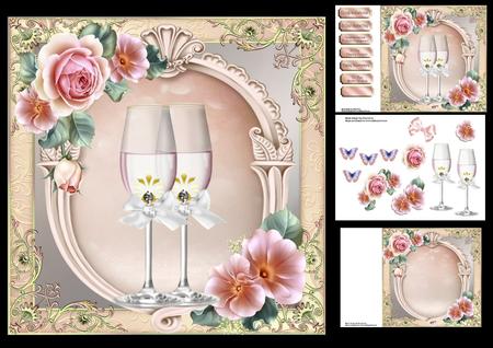 Champagne Flute's with Pink Flowers 8x8 Mini Kit