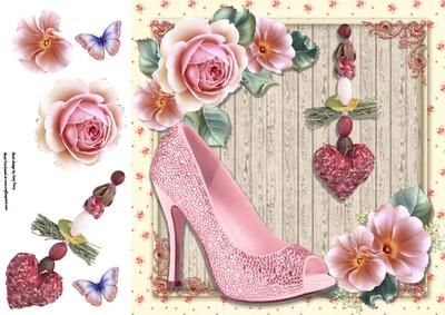 Beautiful Pink Shoe with Roses 8x8