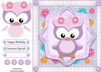 Cute Purple Owl with Flowers 8x8
