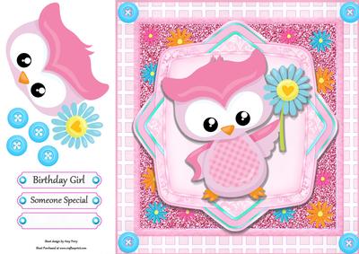 Beautiful Pink Owl with Flowers 8x8