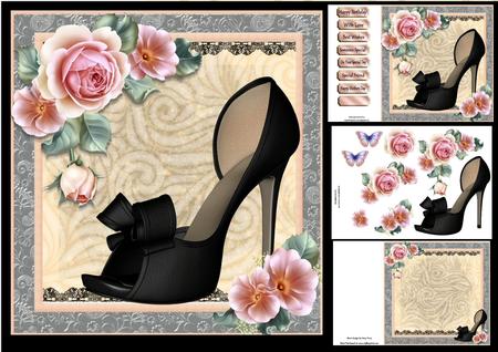Beautiful Black Shoe with Roses 8x8 Mini Kit