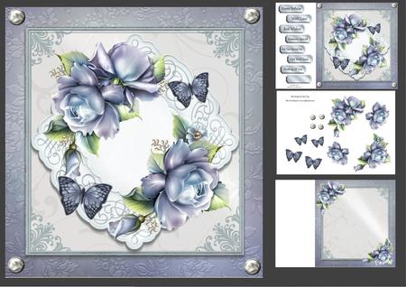 Beautiful Blue Roses & Butterflies 8x8 Mini Kit