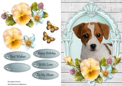 Cute Jack Russel with Yellow Pansys
