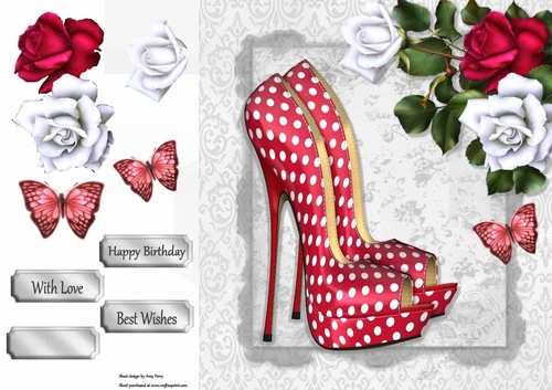 Beautiful Polka Dot Shoes With Red Roses 8x8