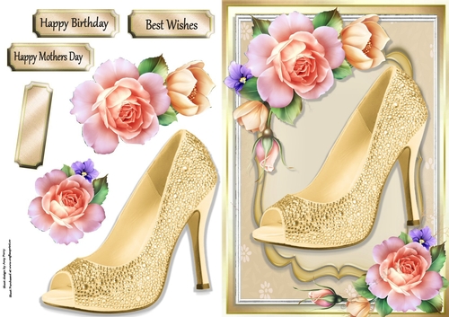 Beautiful Golden Shoe With Roses