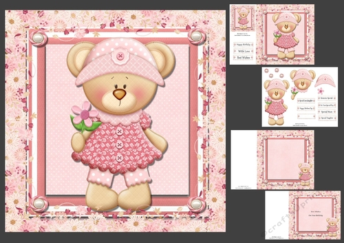 Pink Flower Bear 8x8 Mini Kit