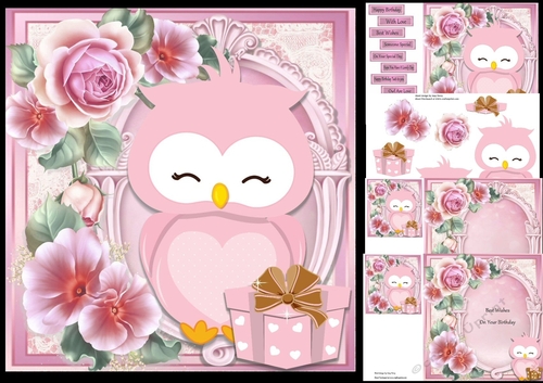 Pretty Pink Owl With Present 8x8 Mini Kit