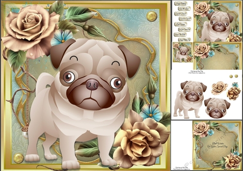 Adorable Pug With Beautiful Roses 8x8 Mini Kit