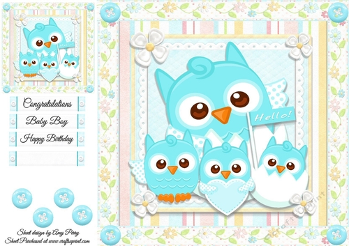 Blue Baby Owls 8x8