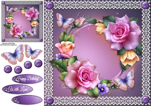 Beautiful Spring Roses With Butterflies 8x8