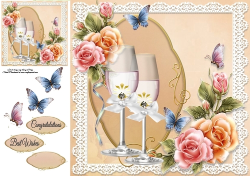 Beautiful Roses With Champagne Glasses 8x8