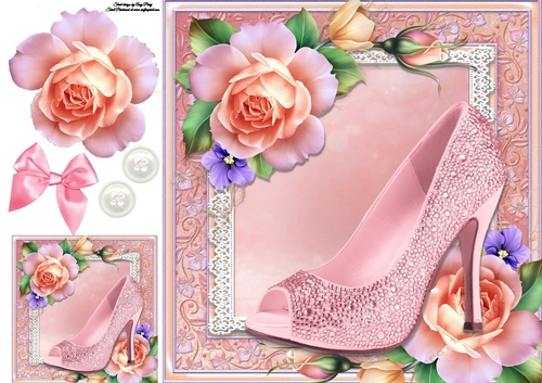 Beautiful Pink Shoe With Pink & Violet Roses 8x8
