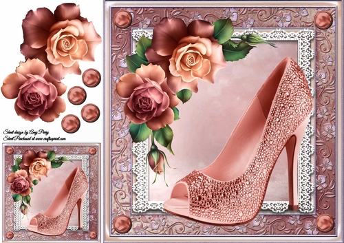 Beautiful Burnt Orange Shoe With Roses 8x8