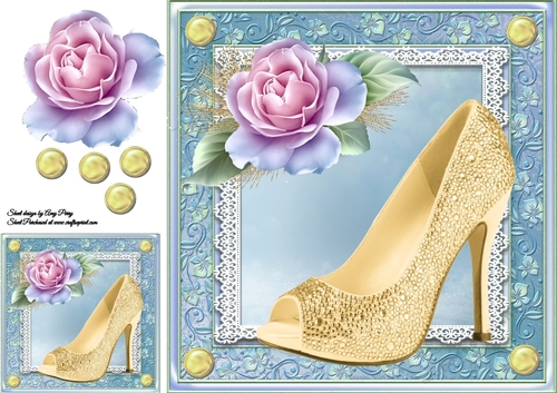 Cream Shoe With Blue & Pink Rose 8x8