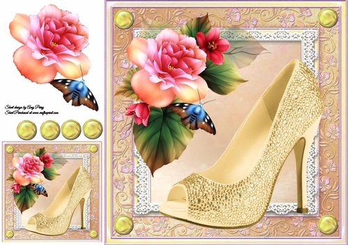 Beautiful Cream Shoe With Pink Rose 8x8
