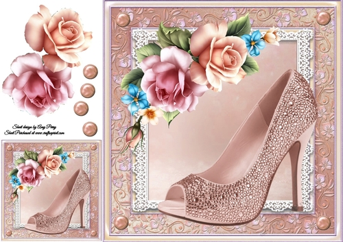 Beautiful Dusty Pink Shoe With Roses 8x8