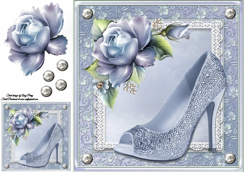 Beautiful Blue Shoe With Blue Roses 8x8