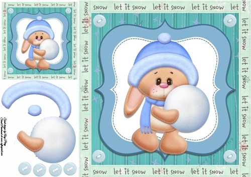 Cute Bunny With Blue Hat & Snowball 8x8