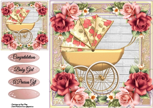 Gorgeous Pink Floral Pram 8x8