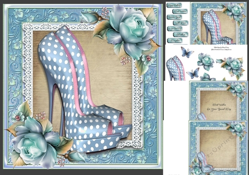 Beautiful Blue Polka Dot With Blue Roses 8x8