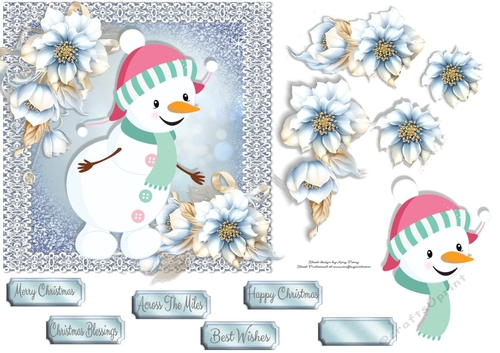 Cute Snowman With Pink Hat 6x6