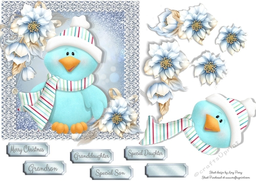 Cute Blue Christmas Bird 6x6