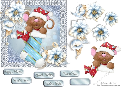 Cute Brown Mouse In Stocking 6x6