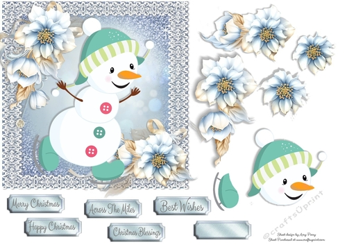 Cute Snowman With Aqua Hat 6x6