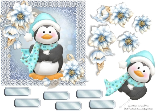 Cute Penguin With Aqua Hat 6x6