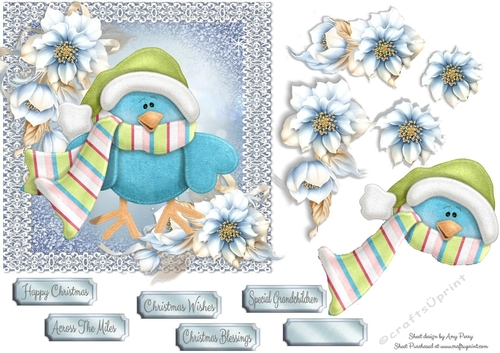 Cute Blue Christmas Bird 6x6
