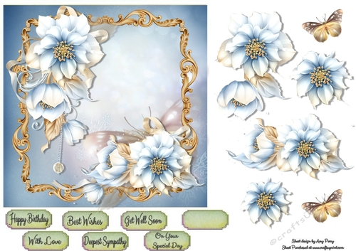 Beautiful Blue Festive Flowers 7x7