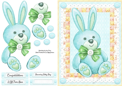 Cute Blue Bunny With Green Bow 