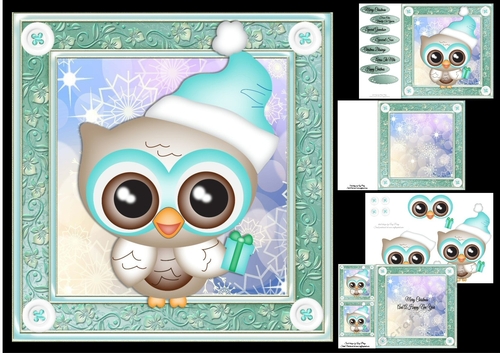 Adorble Blue Christmas Owl 8x8 Mini Kit