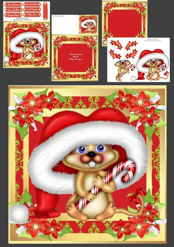 Cute Santa Mouse 8x8 Mini Kit