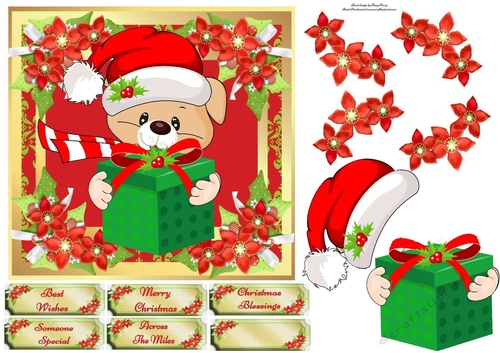 Teddy Bear With Christmas Presents 7x7 