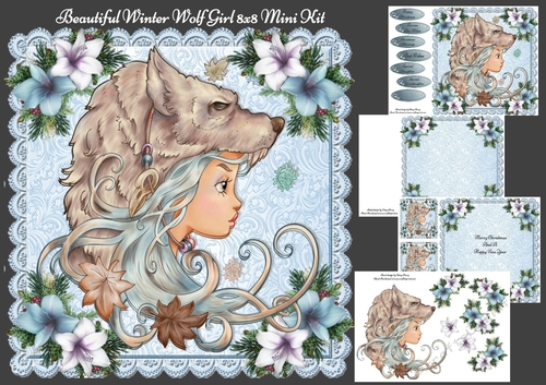 Beautiful Winter Wolf Girl 8x8 Mini Kit