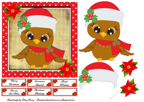 Cute Little Bird With Santa Hat 7x7