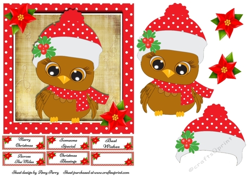 Cute Festive Brown Bird 7x7