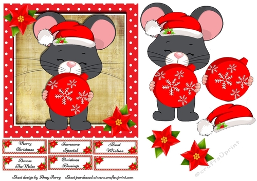 Cute Grey Mouse With Bauble 7x7