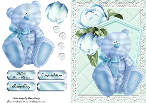Cute Gingham Blue Baby Bear